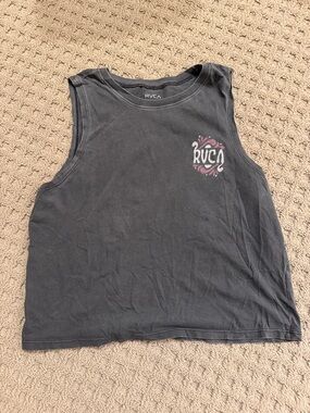 RVCA Black Sleeveless Graphic Tank with Pink Logo